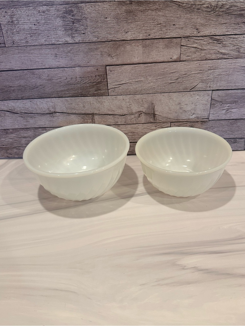Fire-King Milk Glass Swirl Nesting Mixing Bowl Set (2 Pieces) - Vintage